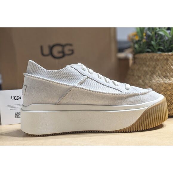 UGG EZ Duzzit Lace Up White Suede Platform Sneakers Women's Size 10 NIB - Picture 9 of 13